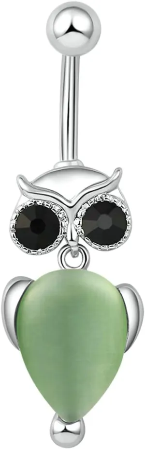 Navel Ring Surgical Stainless Steel, CZ Womens Navel Rings Owl Olive Green Belly Rings