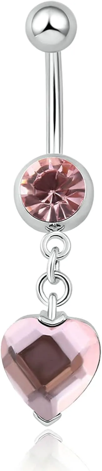 Navel Rings Stainless Steel, Crystal Beach Navel Rings for Women Heart Shape Silver Navel Piercing