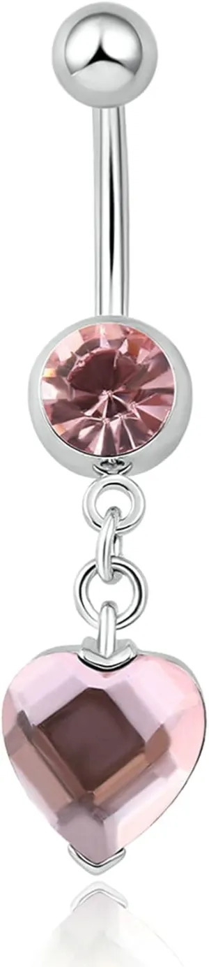 Navel Rings Stainless Steel, Crystal Beach Navel Rings for Women Heart Shape Silver Navel Piercing