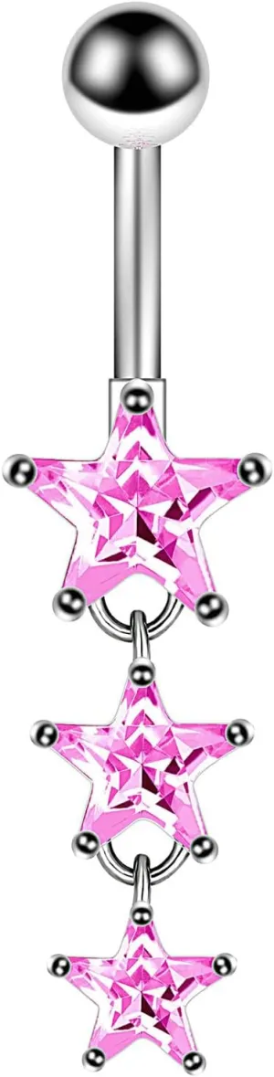 Navel Rings Stainless Steel, Crystal Gold Navel Rings for Women Star Silver Navel Ring