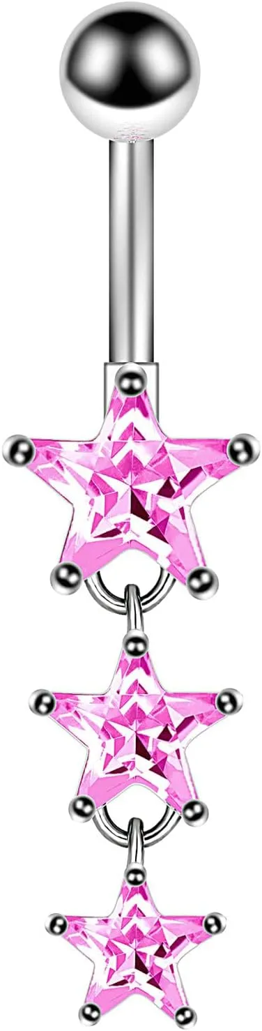 Navel Rings Stainless Steel, Crystal Gold Navel Rings for Women Star Silver Navel Ring