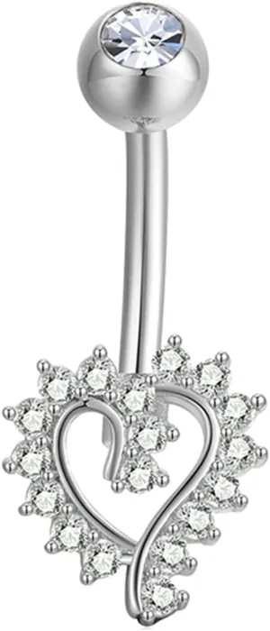 Navel Rings Stainless Steel, Crystal Navel Dangle Rings for Women Heart White Navel Ring