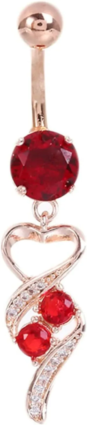 Navel Rings Stainless Steel, Crystal Navel Rings for Women Heart Shaped Rose Gold Red Belly Ring