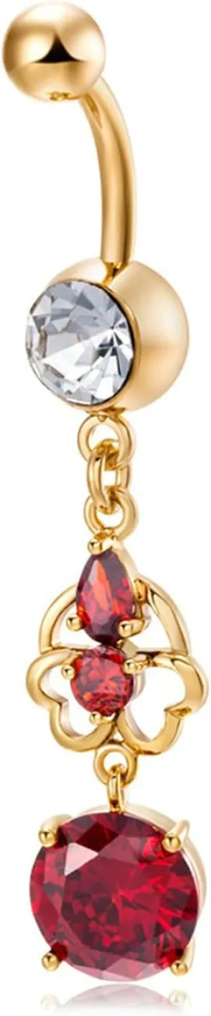 Navel Rings Stainless Steel, Crystal Navel Rings for Women Long Flower Gold Navel Piercing