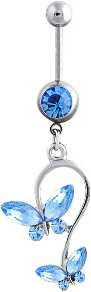 Navel Rings Stainless Steel, Crystal Small Navel Rings for Women Butterfly Light Blue Belly Ring