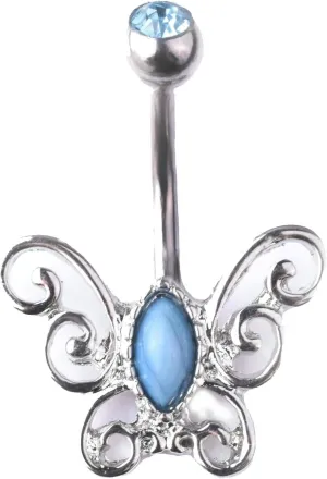 Navel Rings Stainless Steel, Crystal Spiral Navel Rings for Women Butterfly Pendant Silver Navel Ring