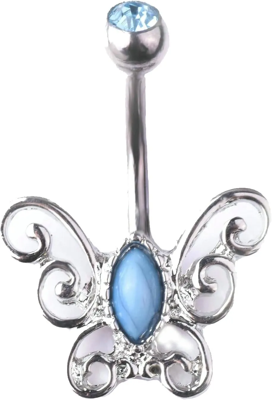 Navel Rings Stainless Steel, Crystal Spiral Navel Rings for Women Butterfly Pendant Silver Navel Ring