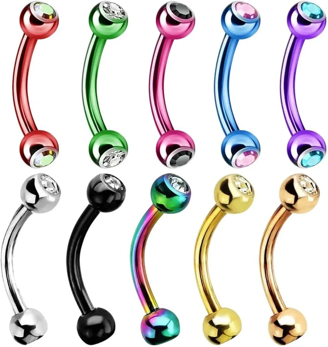 New 2025 2/5/10Pc Stainless Crystal Eyebrow Piercing Lot Tongue Snake Eyes Bulk Ring Mixed Bite Jewelry Fashion Trendy Accessories Creative Gift
