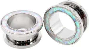 New 2025 2Pcs 8-25Mm Stainless Hollow Pulley Opal Ear Tunnels Plugs Flesh Expander Stretcher Gauges Body Piercing Jewelry Fashion Trendy Accessories Creative Gift
