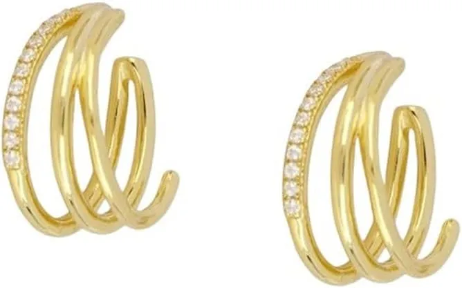 New 2025 Gold Color Chain Stud Earrings For Women Fashion Zircon Ear Cuffs Clip Women's Dangle Jewelry Trendy Accessories Creative Gift