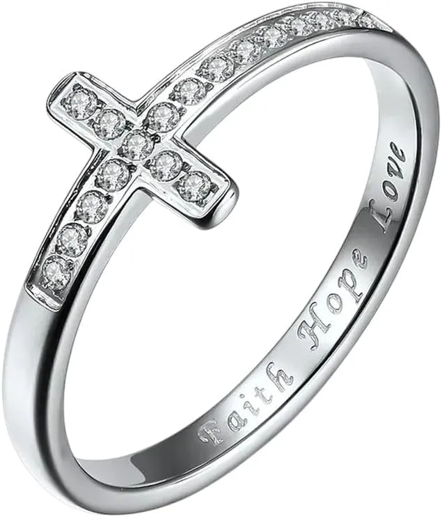 New 2025 Stainless Faith Hope Love Pave Cz Cross Ring Wedding Band For Women Men Size 5-10 Jewelry Gift Fashion Trendy Accessories Creative