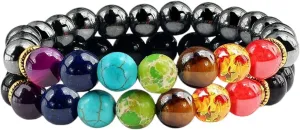 New 2025 Unisex 2Pcs/Set 7 Bracelet For Women Men Balance Buddha Prayer Tiger Eyes Black Natural Stone Beads Yoga Strand Bracelets Decoration Jewelry Luxury With You Accessories Trendy And