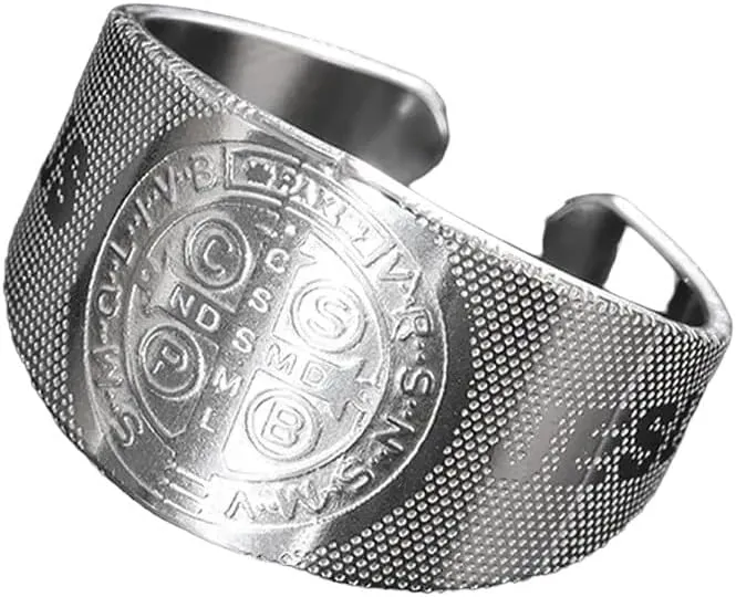 New 2025 Unisex Stainless Steel Saint Benedict Jesus Cross Ring for Men Women Open Style Exorcist Faith Christian Guardian Decoration Jewelry Luxury with You Accessories Trendy for Women and Men