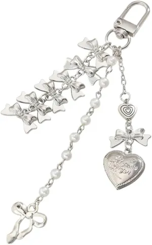New 2025 Unisex Trendy Gold Color Key Chain Women Imitation Pearl Tassels Pendant Butterfly Bow Heart-Shaped Handmade Gift Decoration Jewelry Luxury Accessories Best For Women And Men