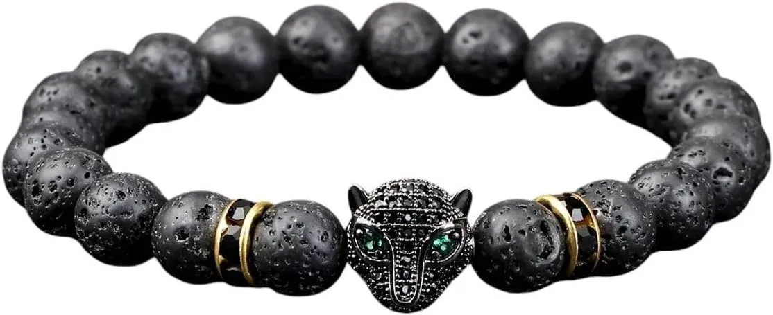 New 2025 Vintage Men Leopard Head Charms Lava Beads Bracelets Natural Stone Energy Yoga Prayer For Women Couples Jewelry Fashion Trendy Accessories Creative Gift