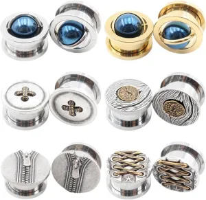 New 2026 Arrive 2Pcs Stainless Button Zipper Shoelaces Ball Ear Tunnel Plug Expander Stretcher Gauge Earring Piercing Body Jewelry Fashion Trendy Accessories Creative Gift