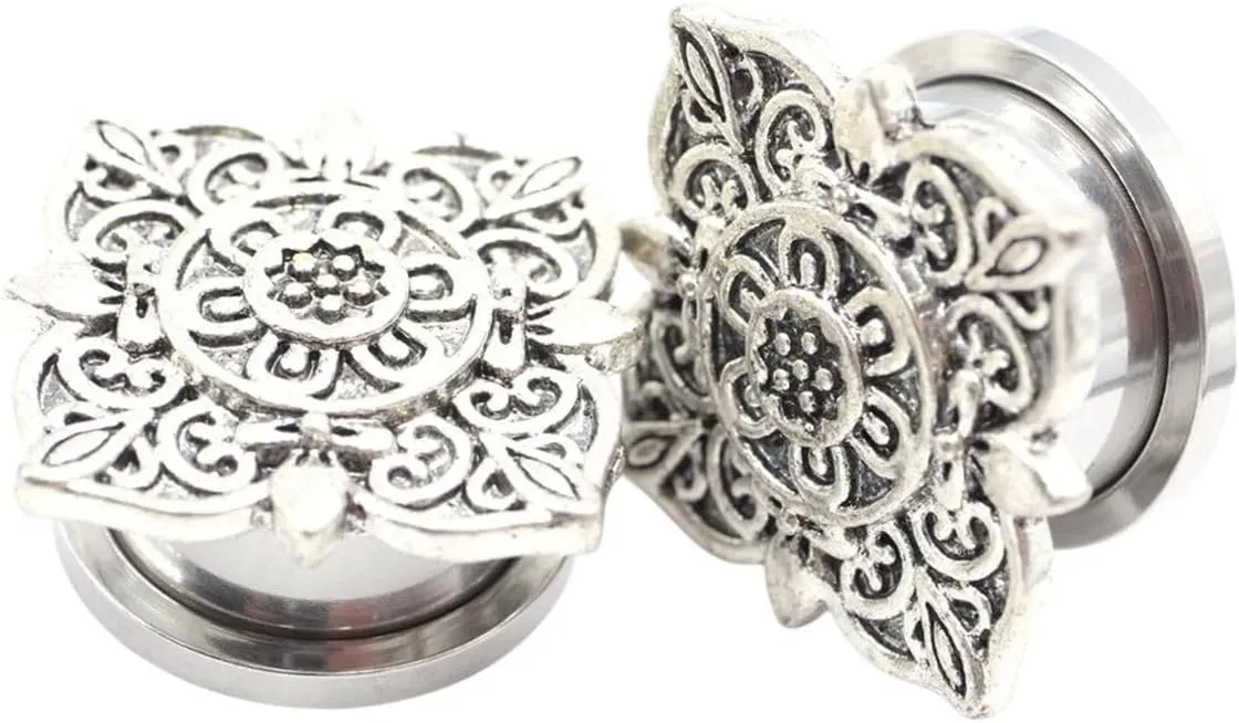 New 2026 Arrive 2Pcs Stainless Flower Leaf Sun Star Gear Skull Ear Tunnels Plugs Screw Expander Gauges Body Piercing Jewelry Fashion Trendy Accessories Creative Gift