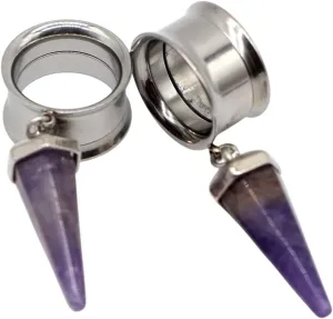 New 2026 Arrive 2Pcs Surgical Opal Purple Stone Ear Plug Tunnel Expander Gauges Cone Internally Thread Piercing Body Jewelry Fashion Trendy Accessories Creative Gift