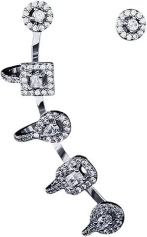 New 2026 Arrive Asymmetric Feather Shape Ear Cuff Cubic Zirconia Stud Earrings For Women Fashioin Party Jewelry Fashion Trendy Accessories Creative Gift