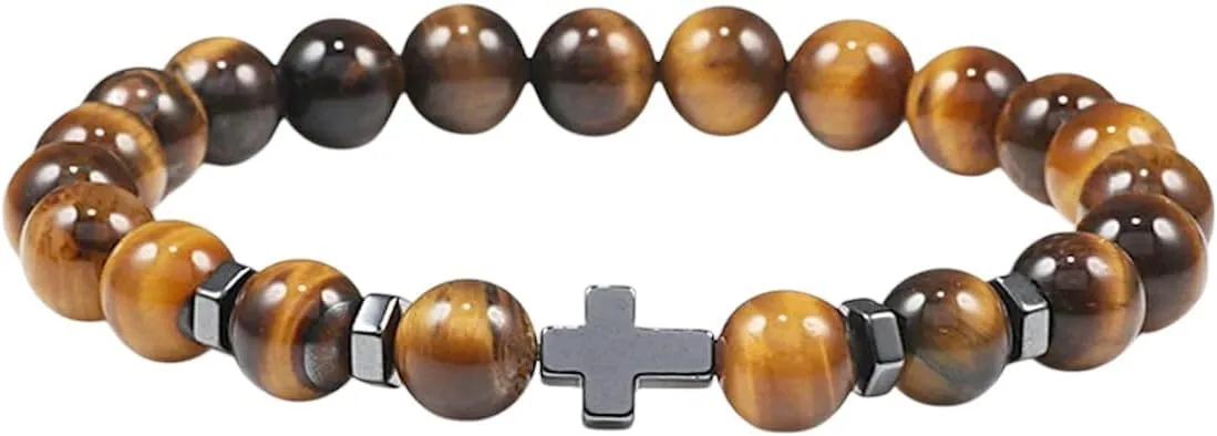 New 2026 Prayer Men Natural Stone Wood Beads Rosary Cross Bracelets Onyx Meditation Bracelet Women Yoga Decoration Jewelry Luxury With For You Accessories Trendy Creative Best Gift
