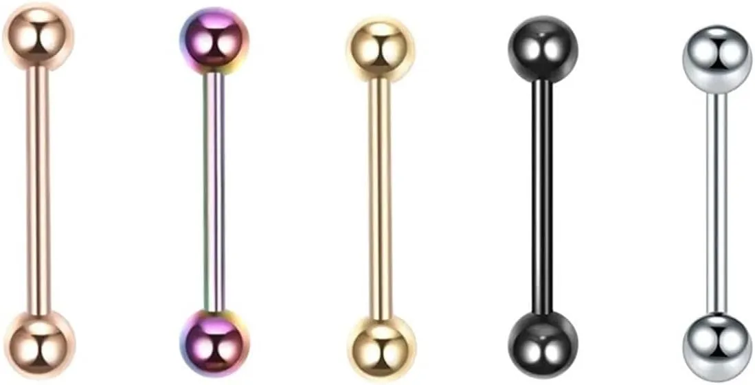 New 2026 Unisex 5Pc/Set Stainless Steel Heart Shaped Tongue Ring Barbell Piercing Cute Bar Ear Tragus Studs Labret Body Jewelry Findings Fashion Trendy Accessories Creative Gift for Women and Men