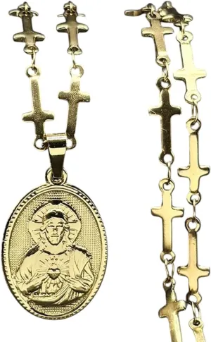 New 2026 Unisex Catholic Heart Of Jesus Pendant Necklace For Women Men Stainless Steel Gold Color God Cross Chain Jewelry Collar Decoration Luxury With You Accessories Trendy For Women And Men