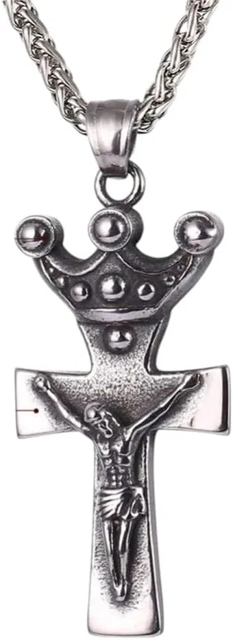 New For Trendy 2025 Stainless Steel Crown Jesus Cross Pendant Necklace For Men/Women The Crucifixion Christian Jewelry Fashion Accessories Creative Gift