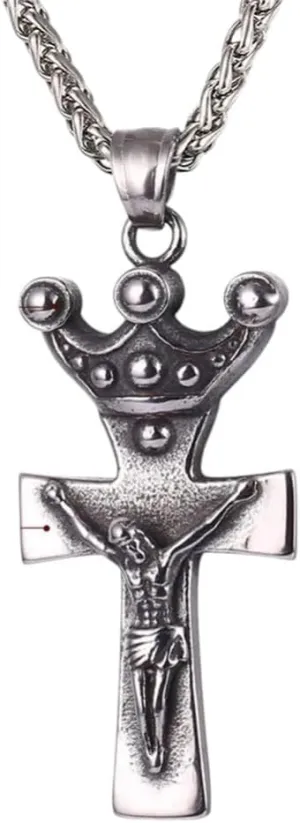 New For Trendy 2025 Stainless Steel Crown Jesus Cross Pendant Necklace For Men/Women The Crucifixion Christian Jewelry Fashion Accessories Creative Gift