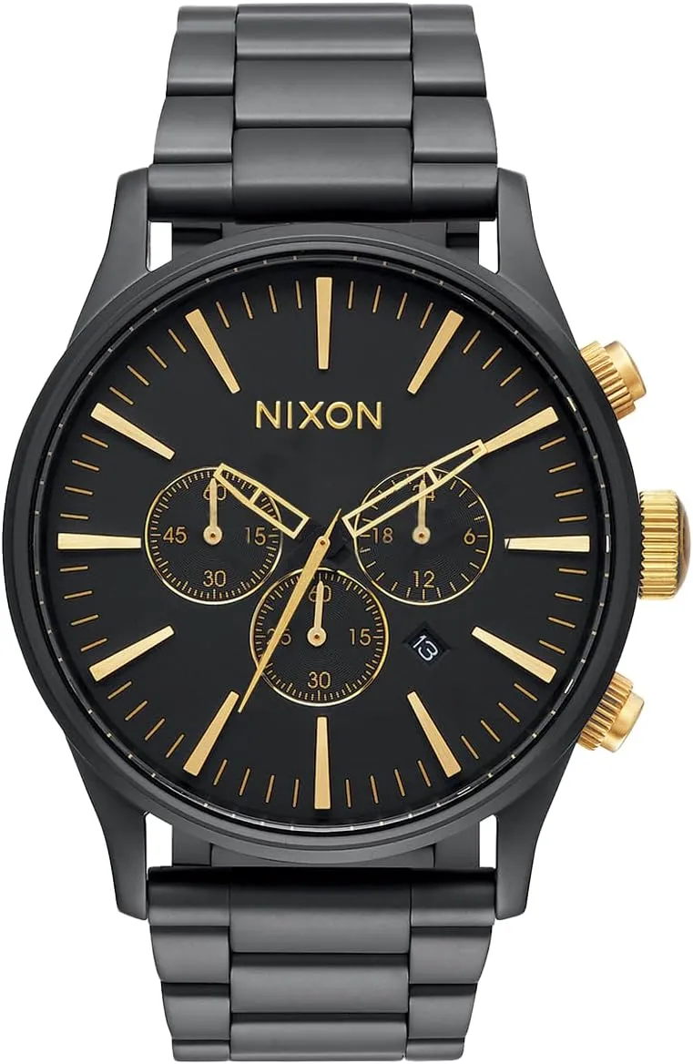 NIXON Sentry Chrono A1390-100m Water Resistant Men's Analog Classic Watch (42mm Watch Face, 23mm-20mm Stainless Steel Band)