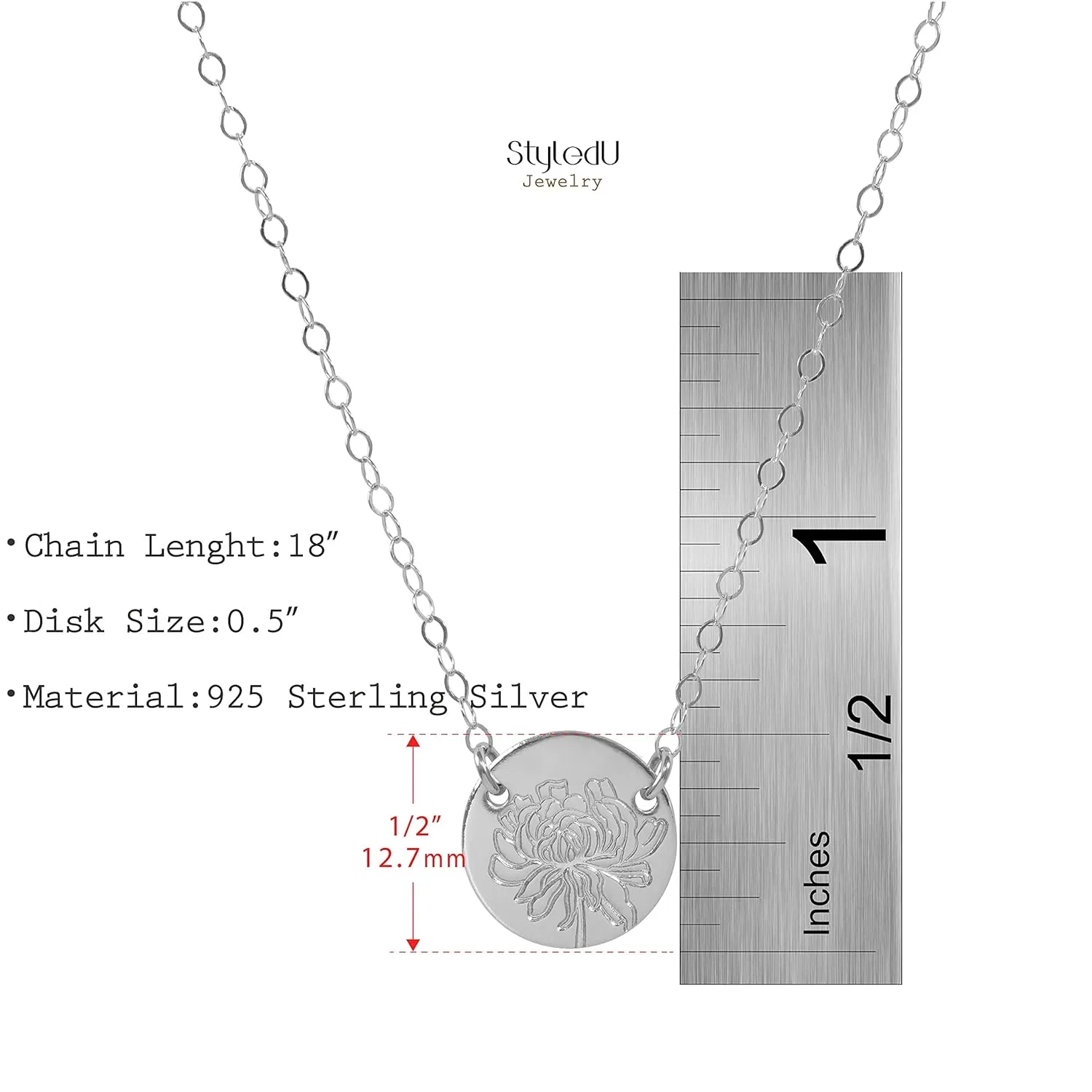 November Birth Flower Necklace for Women, Sterling Silver Chrysanthemum Pendant Necklace, Personalized November Birthday Gift, Personalized Birth Month Flower Jewelry