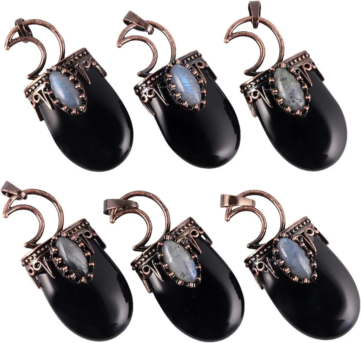 Nupuyai Vintage Healing Crystal Stone Pendant for Women Men, Unique Moon Necklace Oval Labradorite Jewelry