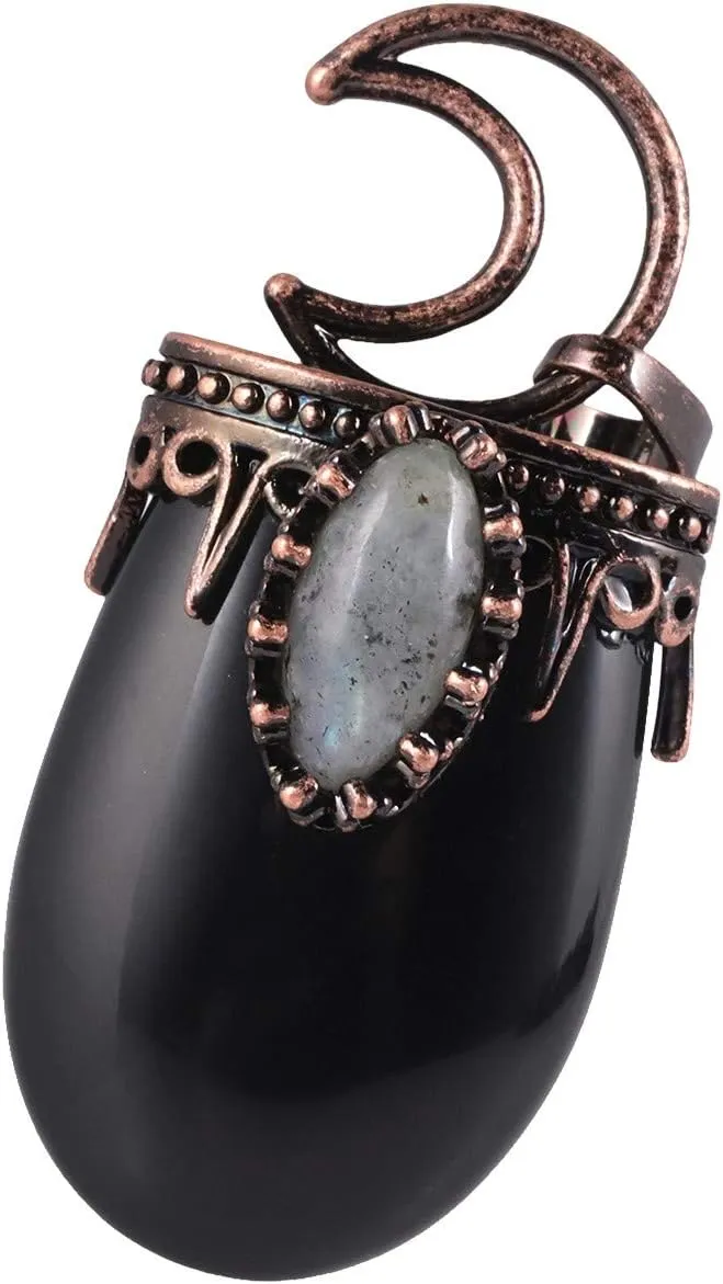 Nupuyai Vintage Healing Crystal Stone Pendant for Women Men, Unique Moon Necklace Oval Labradorite Jewelry