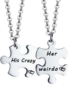 Nzztont His Crazy Her Weirdo Couples Keychains Set, Necklace Set, Personalized Couples Jewelry, for Boyfriend Girlfriend