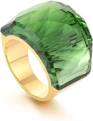 OIDIMS Crystal Glass Stainless Steel Band Ring Gold Plated Fashion Exaggerated Cubic Zirconia Rings Women's Stunning Large Statement Rhinestone Bands Cocktail Party Ring for Ladies Birthday