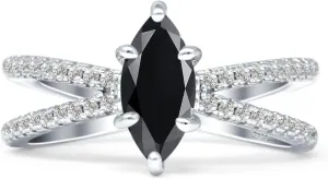 OMRANII Art Deco Marquise Shaped X Ring Split Shank Vintage Style Around Pave Cubic Zirconia Wedding Engagement Ring Solid 925 Sterling Silver