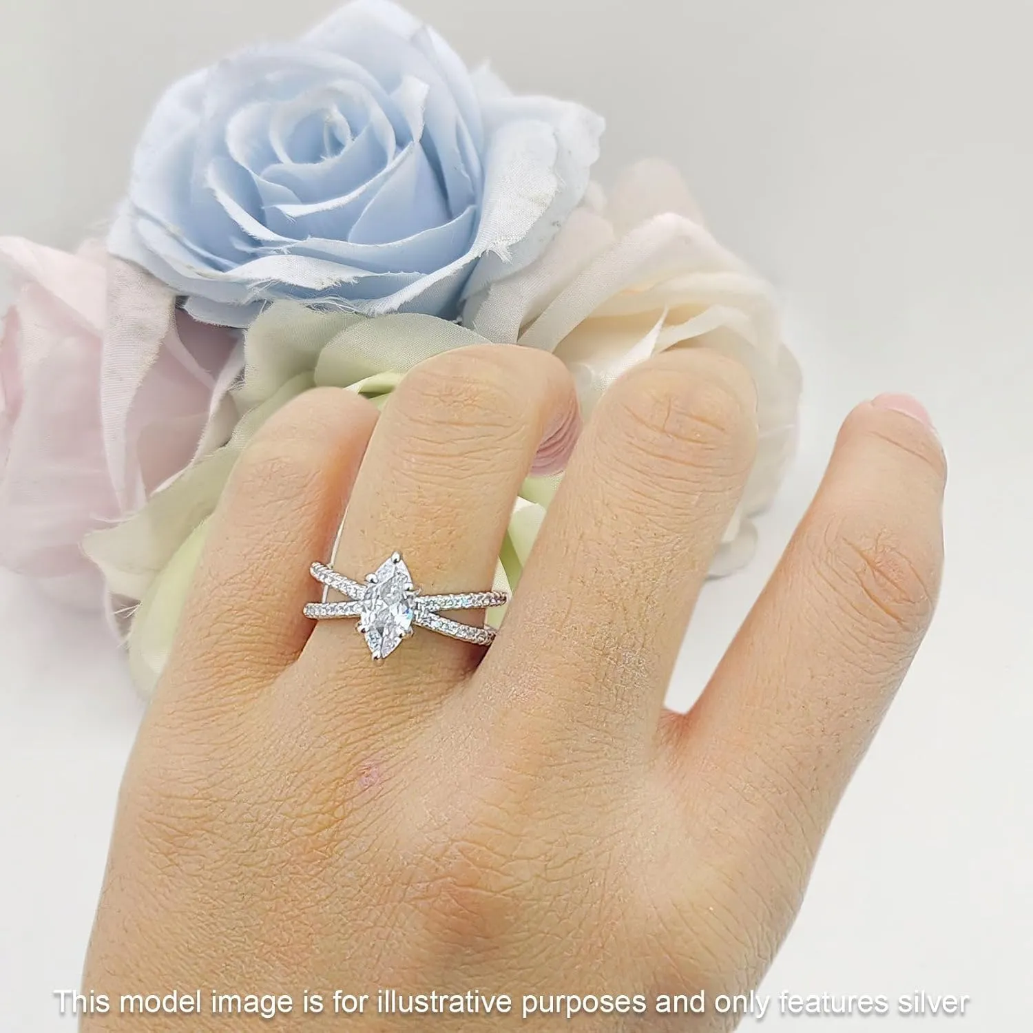 OMRANII Art Deco Marquise Shaped X Ring Split Shank Vintage Style Around Pave Cubic Zirconia Wedding Engagement Ring Solid 925 Sterling Silver