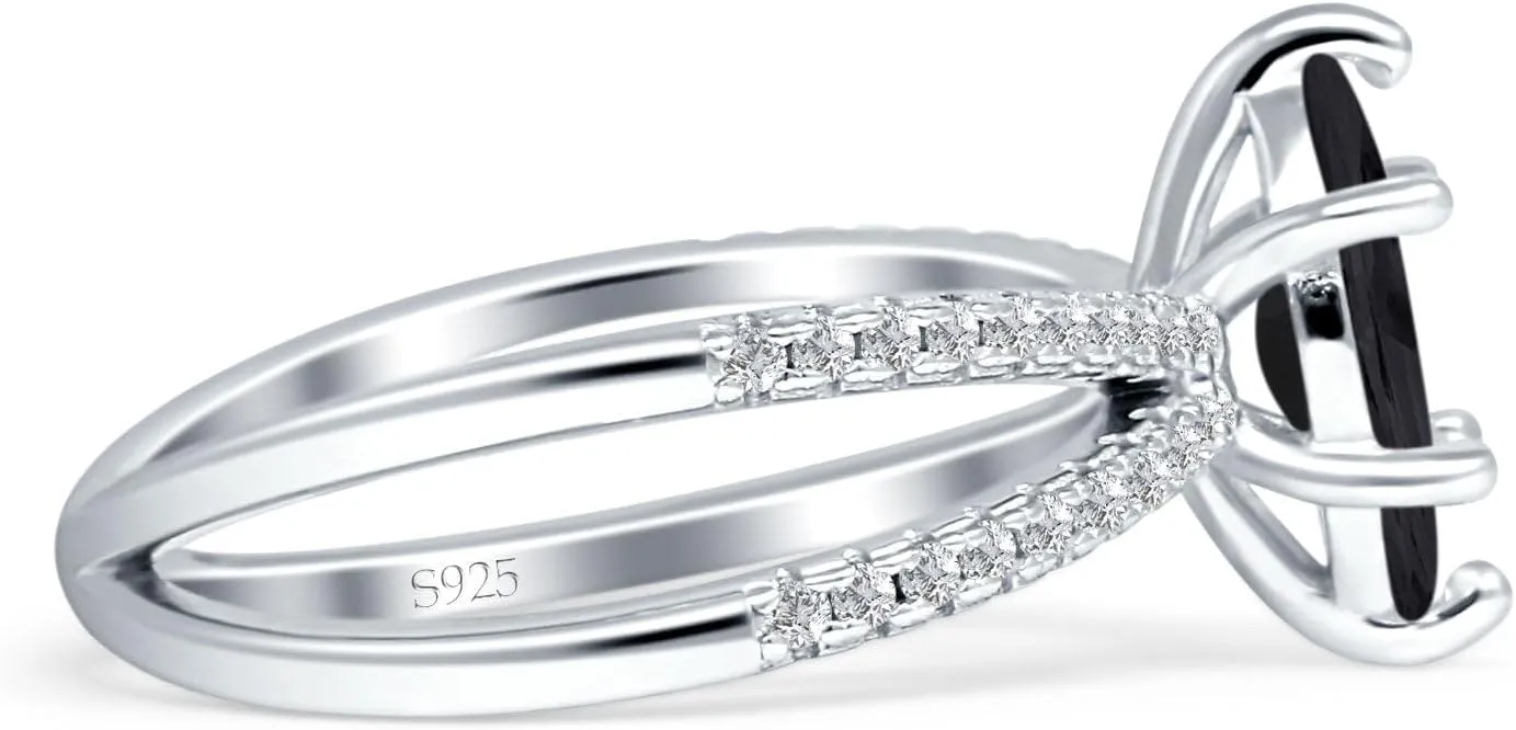 OMRANII Art Deco Marquise Shaped X Ring Split Shank Vintage Style Around Pave Cubic Zirconia Wedding Engagement Ring Solid 925 Sterling Silver