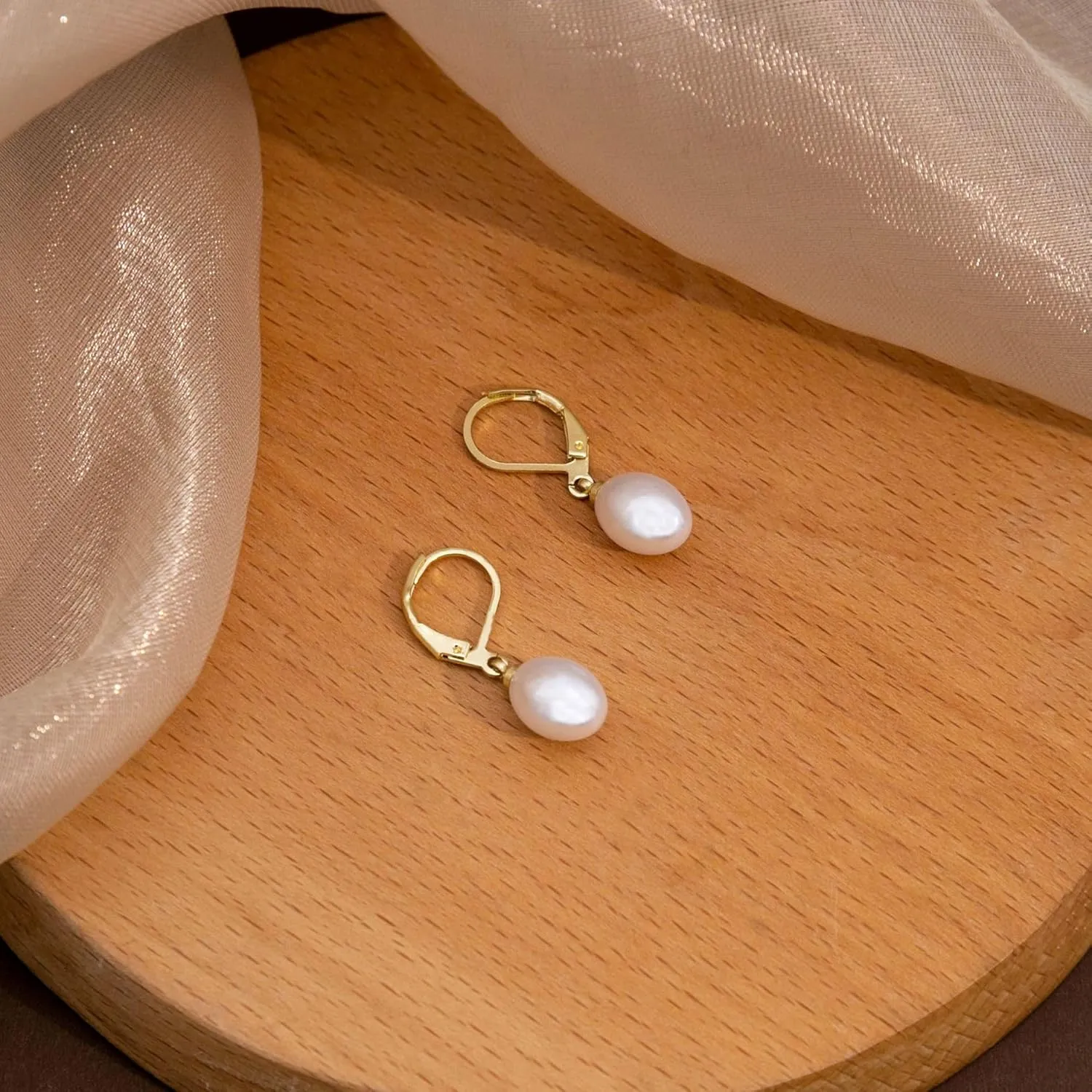 ONLYJUMP Pearl Hoop earrings For Women 14K Real Gold Plated Pearl Drop Earrings exquisite Small Sterling Silver Pearl earring Leverback Dangle Stud Pearl Earrings