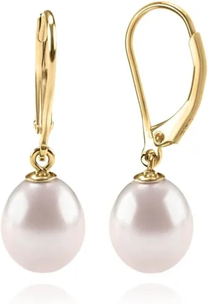 ONLYJUMP Pearl Hoop earrings For Women 14K Real Gold Plated Pearl Drop Earrings exquisite Small Sterling Silver Pearl earring Leverback Dangle Stud Pearl Earrings