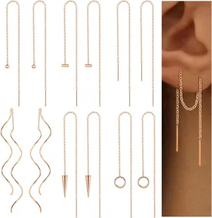 ORAZIO 6 Pairs Stainless Steel Chain Tassel Earrings for Women Lightweight Wave Threader Ball Dangle Drop Minimalist Chain Earrings Set