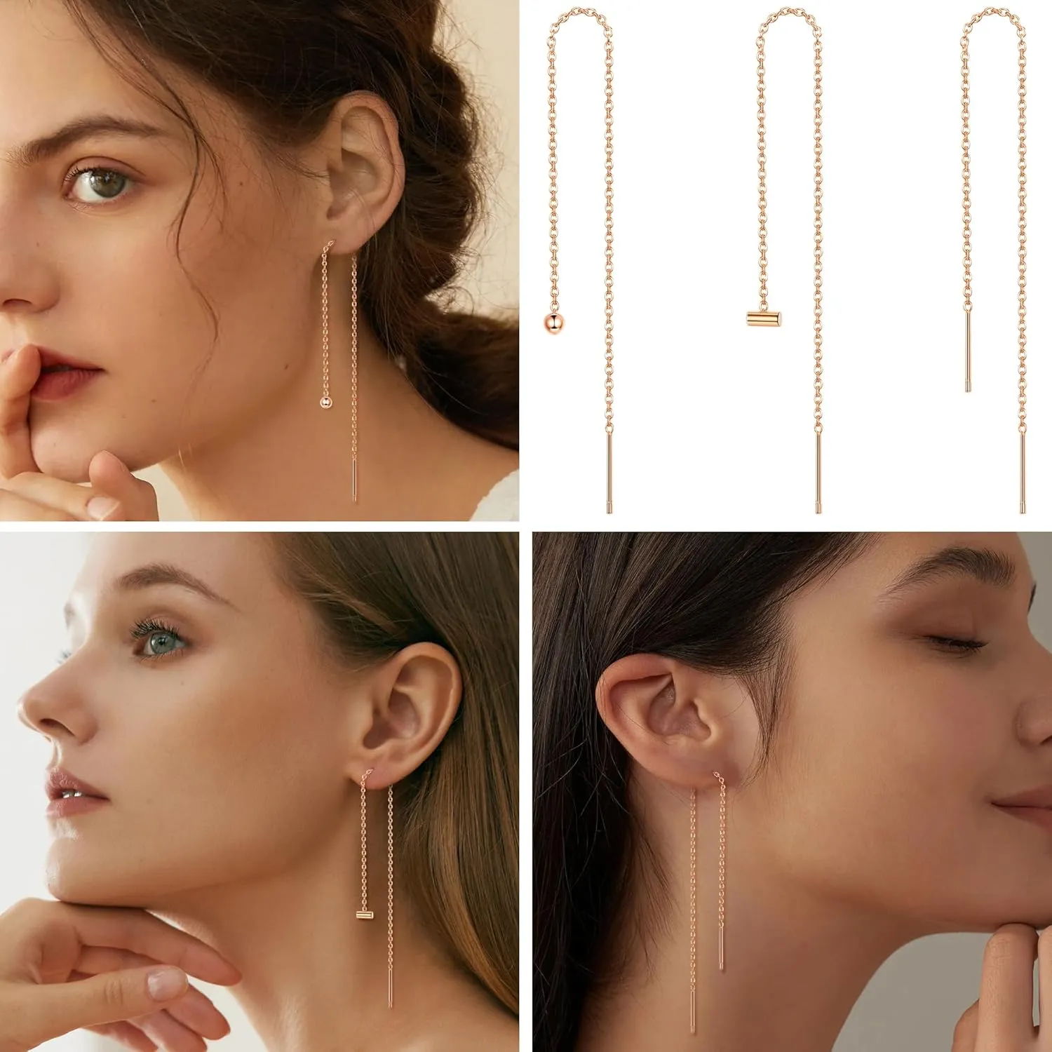 ORAZIO 6 Pairs Stainless Steel Chain Tassel Earrings for Women Lightweight Wave Threader Ball Dangle Drop Minimalist Chain Earrings Set