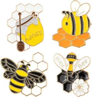 Ornaland 4 Pcs Honey Bee Brooches Enamel Cartoon Insect Bee Pin Lapel for Women Clothing Bags Backpacks Jackets Hat
