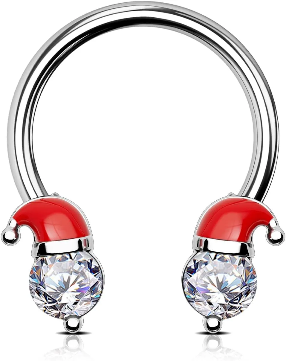OUFER Christmas Septum Jewelry, Santa Hat Antlers Design Septum Rings 16G, 316L Stainless Steel Septum Piercing, Cartilage Helix Conch Lip Piercing Jewelry 