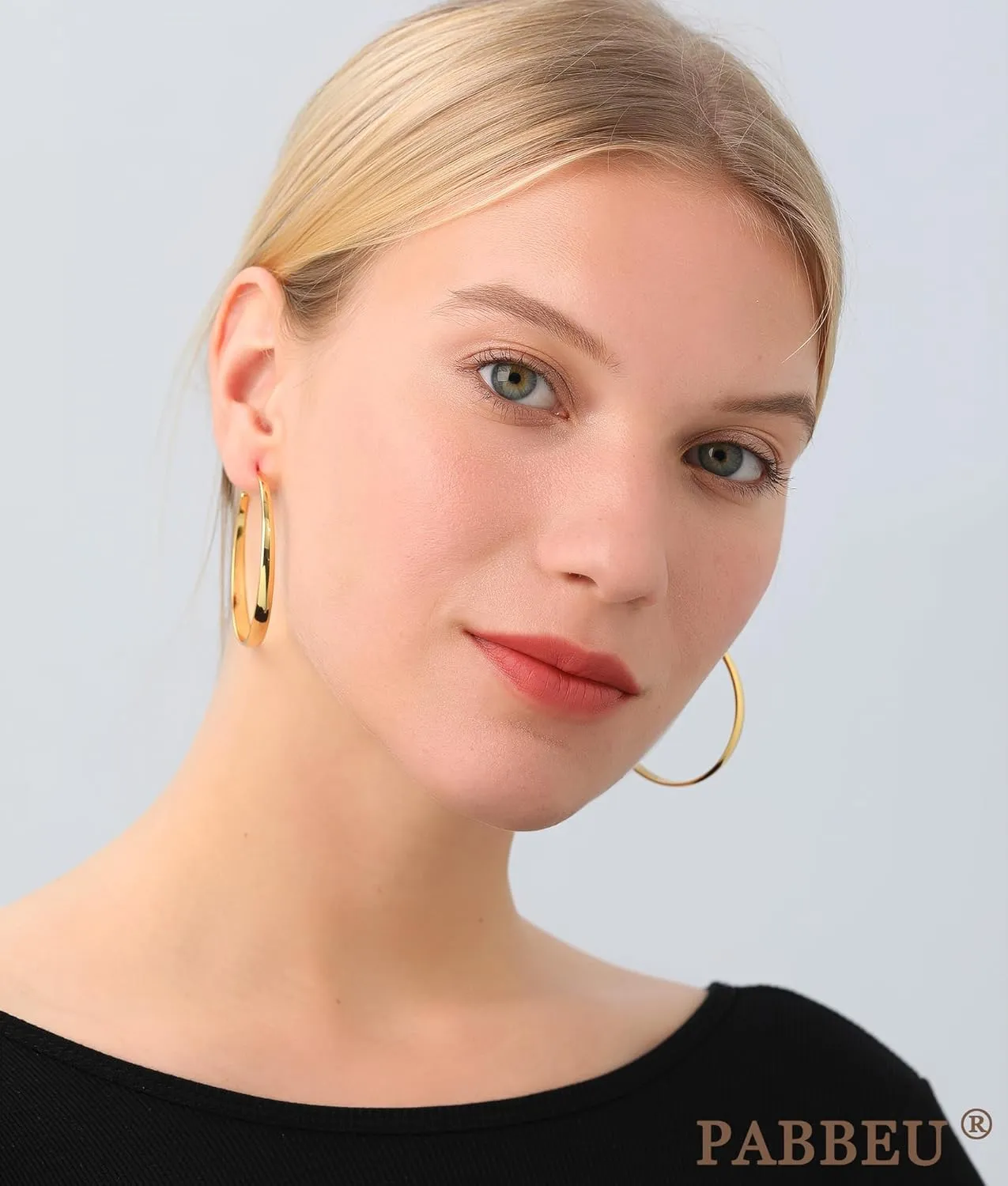 PABBEU Sterling Silver Hoop Earrings for Women - Large Hypoallergenic Thin Oversize Big Hoops - S925 Hypoallergenic