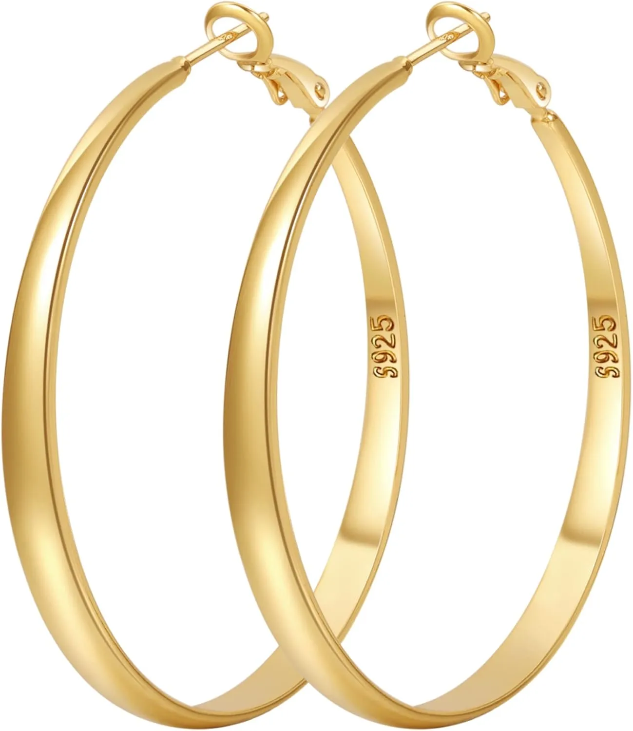 PABBEU Sterling Silver Hoop Earrings for Women - Large Hypoallergenic Thin Oversize Big Hoops - S925 Hypoallergenic