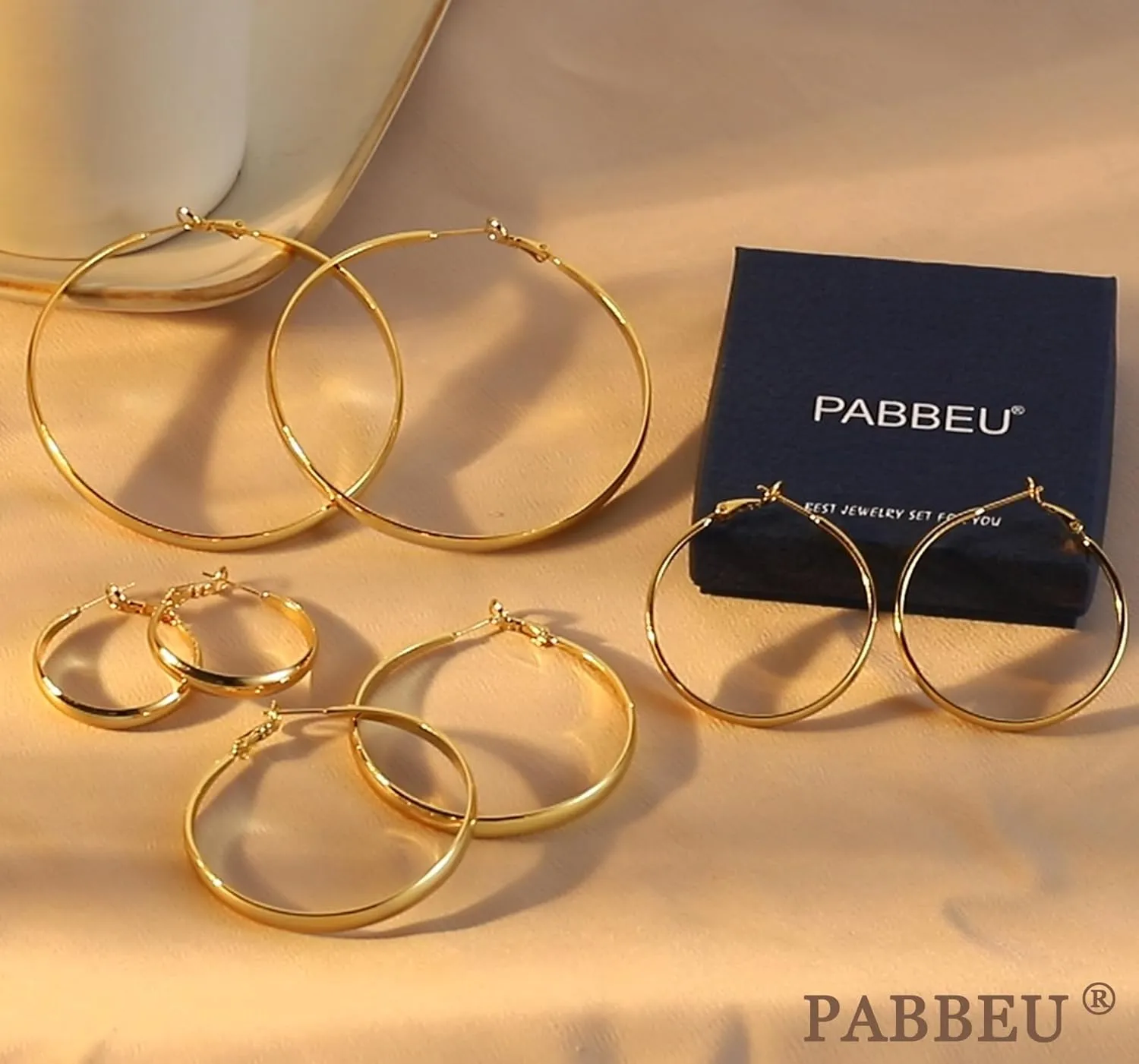 PABBEU Sterling Silver Hoop Earrings for Women - Large Hypoallergenic Thin Oversize Big Hoops - S925 Hypoallergenic