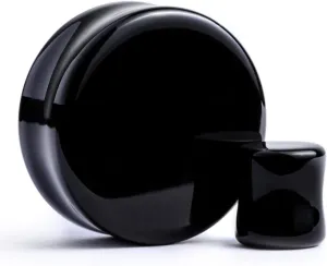 Pair (2PCS) BLACK ONYX STONE PLUGS Double Flare Gauges Ear Tunnels 9258