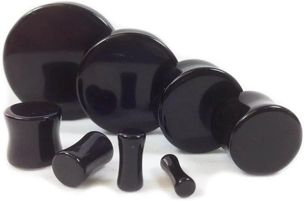 Pair (2PCS) BLACK ONYX STONE PLUGS Double Flare Gauges Ear Tunnels 9258