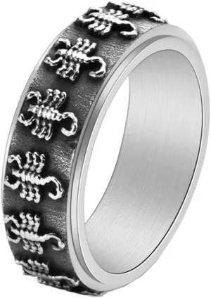 PAMTIER Men's Rotatable Animal Scorpion Rings Stainless Steel Vintage Personalized Punk Gothic Band Ring Jewelry