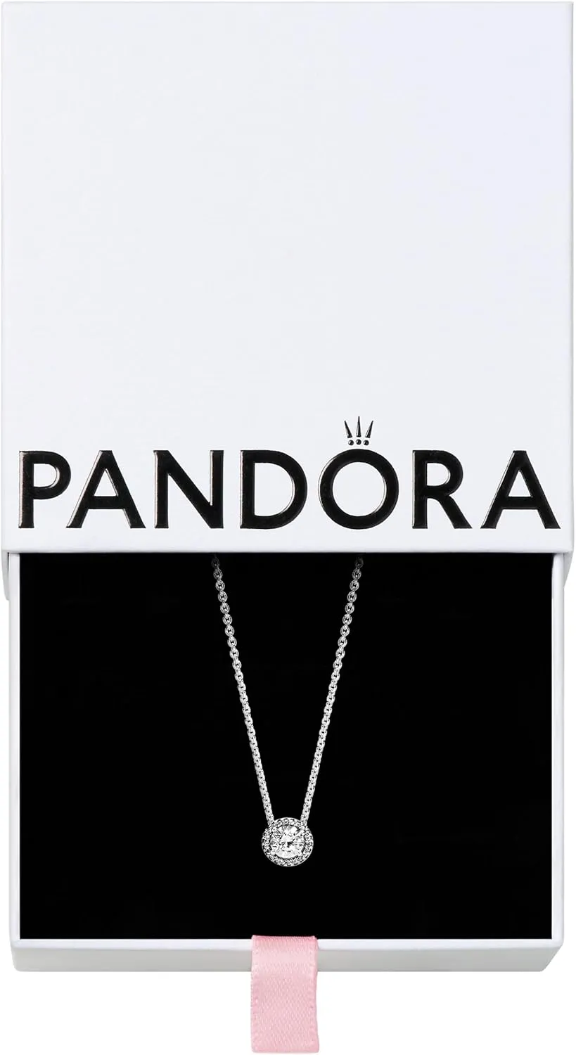 PANDORA Round Sparkle Halo Necklace - Adjustable Necklace with Lobster Clasp - Gift for Her - Sterling Silver & Cubic Zirconia - With Gift Box - 17.7"